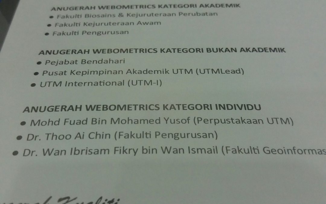 Finalist Anugerah Webometrics kategori Bukan Akademik