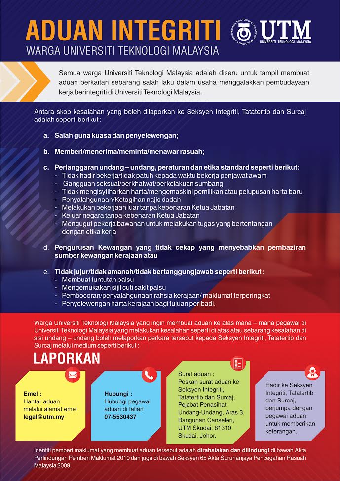 ADUAN INTEGRITI WARGA UNIVERSITI TEKNOLOGI MALAYSIA
